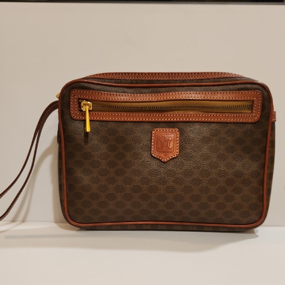 Celine Macadam Brown  Coated Canvas Clutch/Wristlet -Vintage